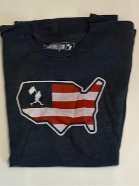 Men's Short Sleeve Graphic Tee - Navy with Red & White Flag Print